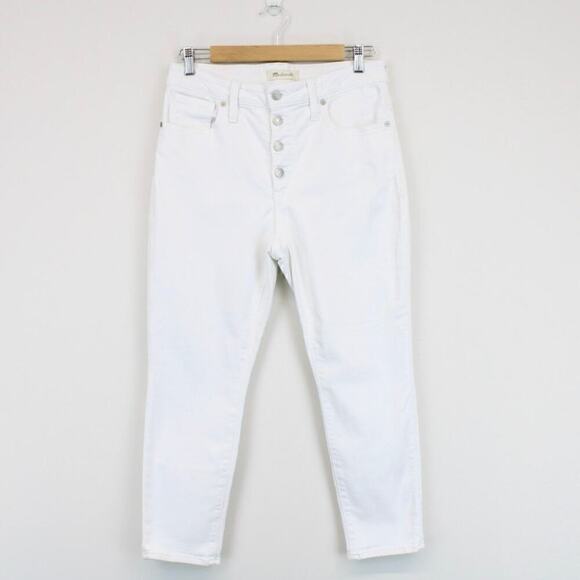 Madewell Curvy High Rise Skinny Crop Button Front Edition Pure White Size 29P - Picture 2 of 8